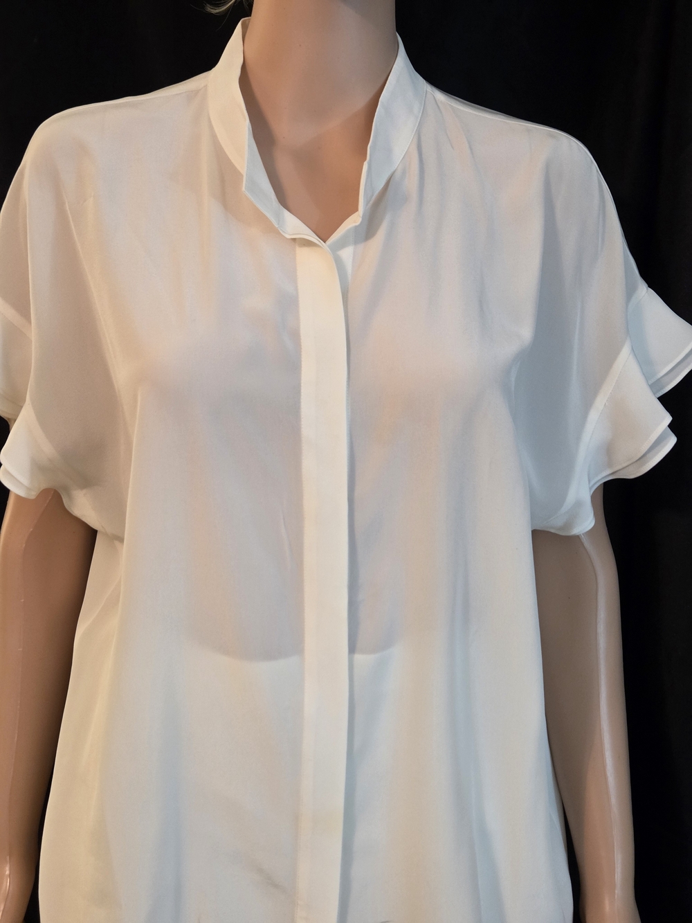 Frame  Ivory Short Flutter Sleeve Mandarin Collar Blouse